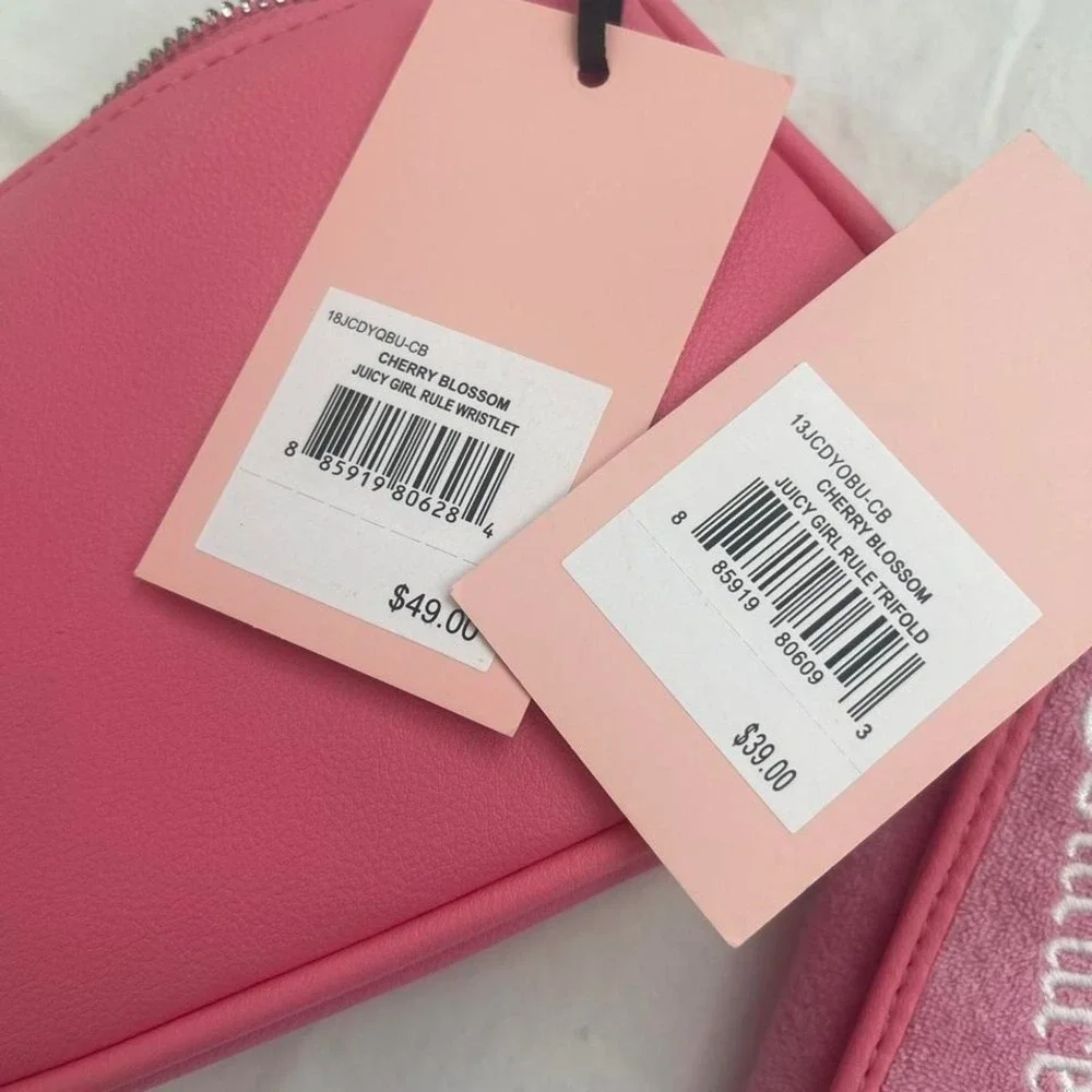 Juicy Couture Cherry Blossom Pink‎ Terry Cloth Wristlet and Trifold Wallet Set
